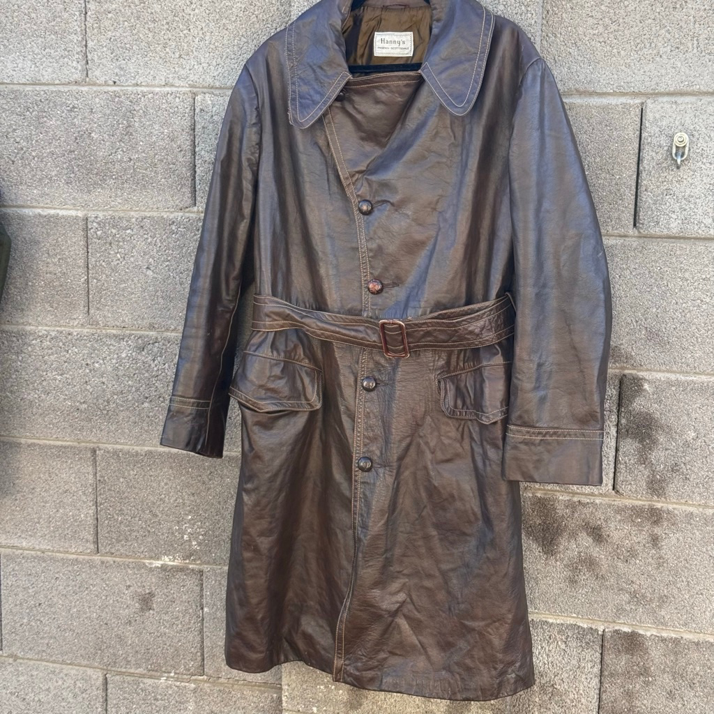 Hanny's Brown Leather Trench Coat Men's Large